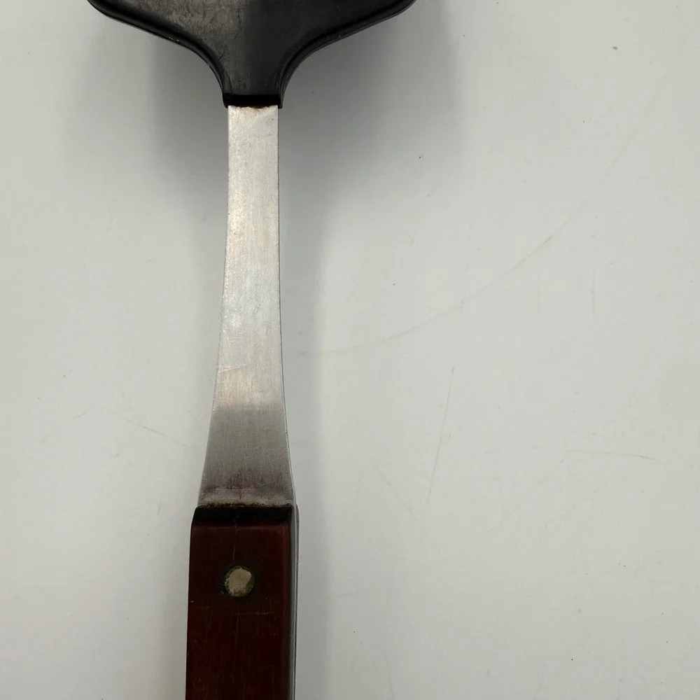 Vintage Ekco Classic Slotted Spatula Stainless USA Wood Handle Nylon Turner 12in
